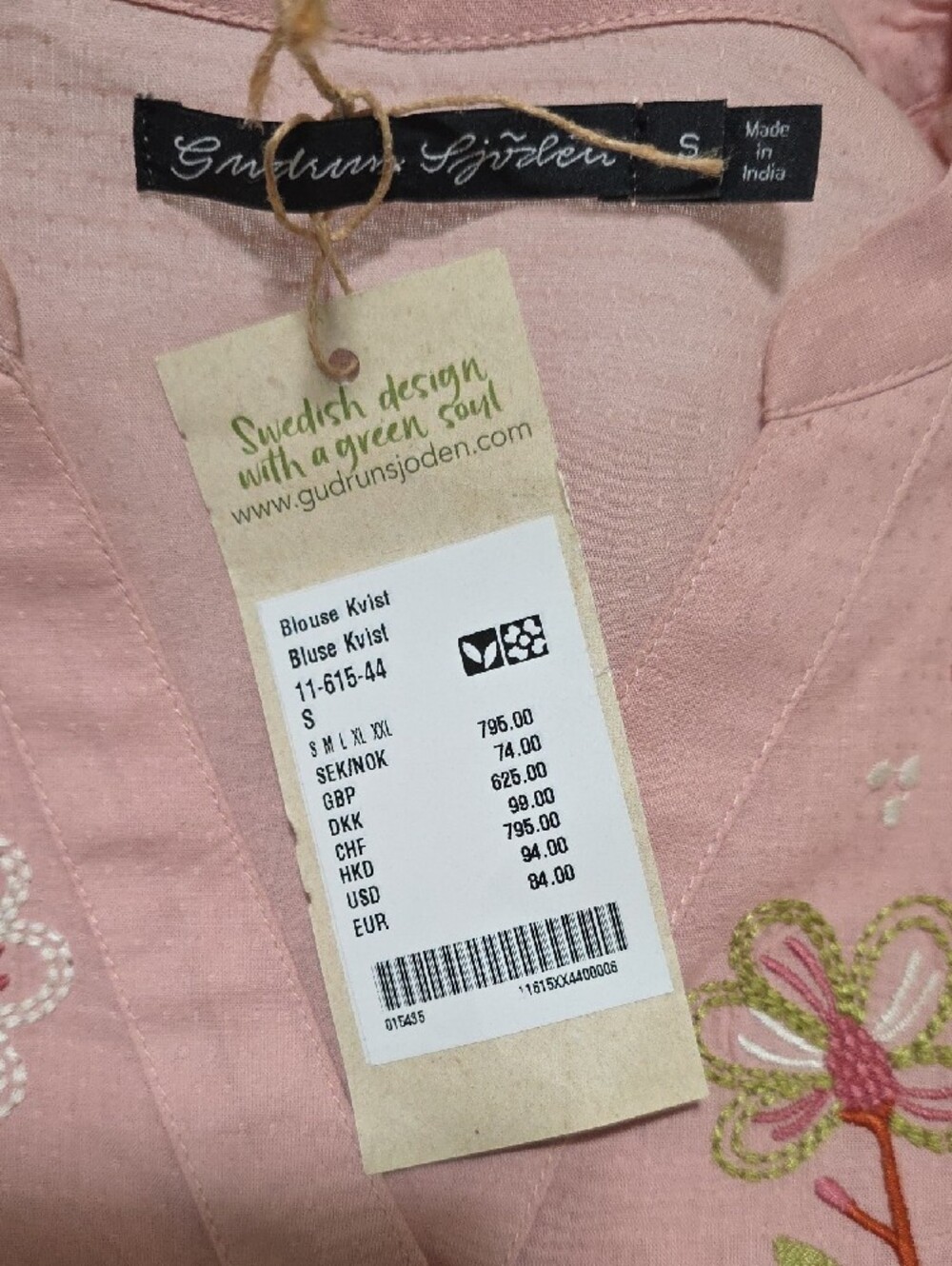 Gudrun Sjoden Embroidered Top Organic Cotton Mother Of Pearl Buttons Women S NWT - Picture 8 of 8